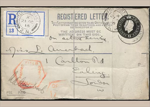 Envelope from France addressed to Miss L Auerbach, WW1