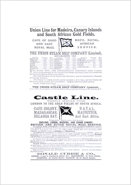 Advertisement, Union Steamship Company, Castle Line