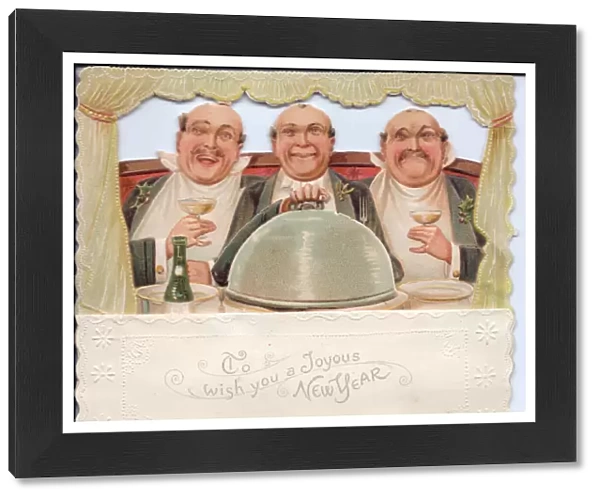 Three men on a cutout New Year card