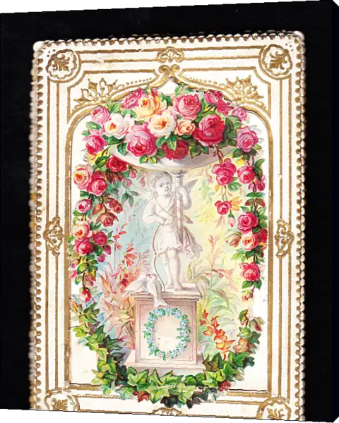 Pink roses on an ornate greetings card