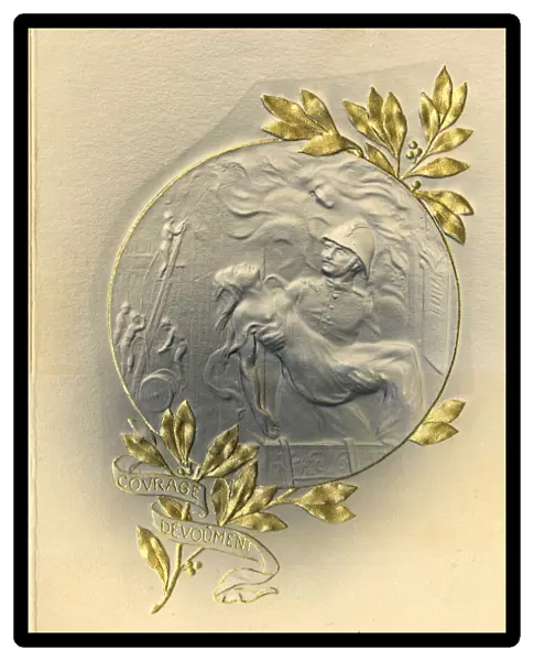 Decorative Card - Firefighter rescuing a woman