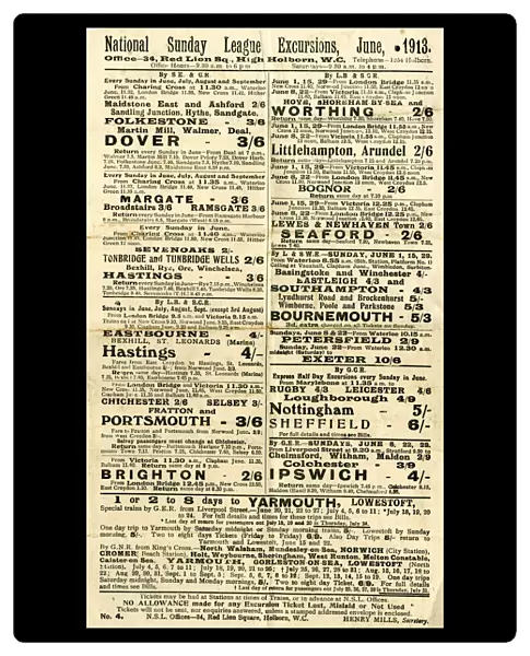 Leaflet, National Sunday League Excursions, June 1913