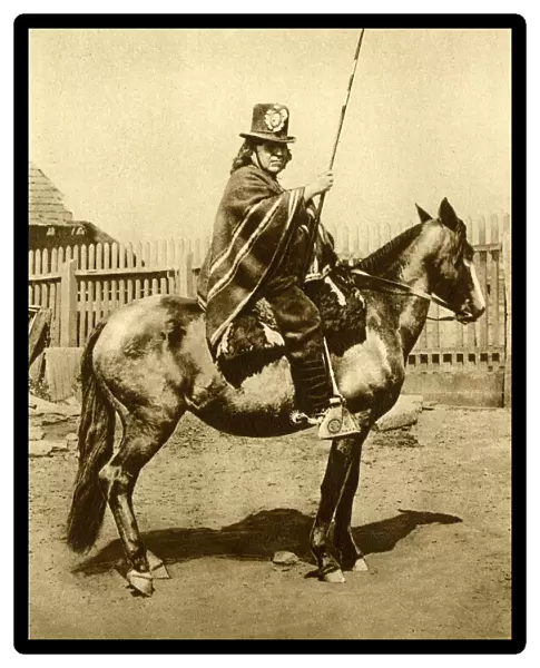 Araucanian chief on horseback, Chile, South America