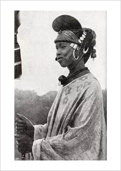 Fula tribeswoman in headdress, French Sudan, West Africa