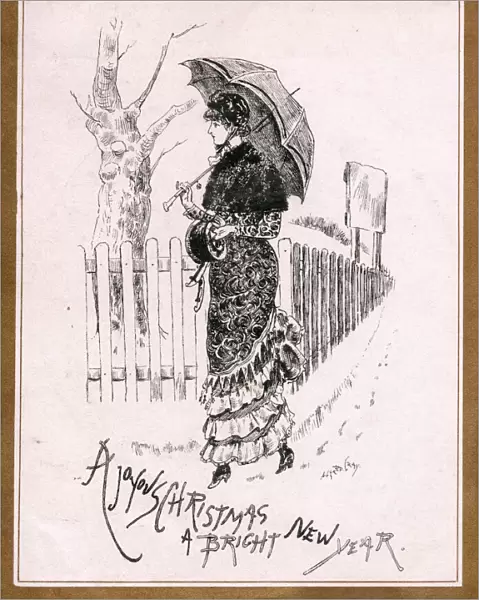 Edwardian lady on a sepia Christmas and New Year card