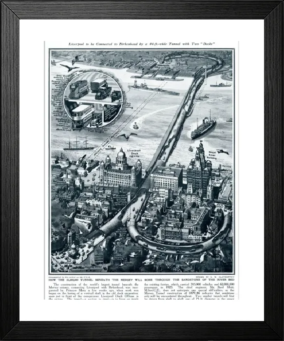 Framed Print : Queensway Tunnel Construction Diagram 1926 Print Framed Print : Queensway Tunnel Construction Diagram 1926 Print
