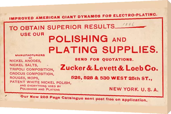 Advert, polishing and plating supplies, New York City, USA