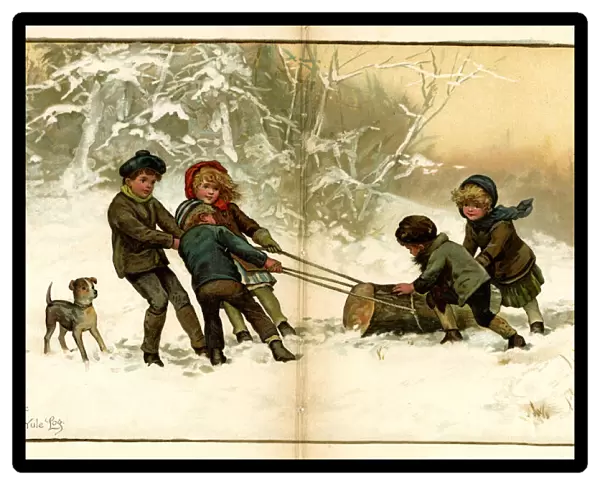 Christmas card, Carrying home the yule log