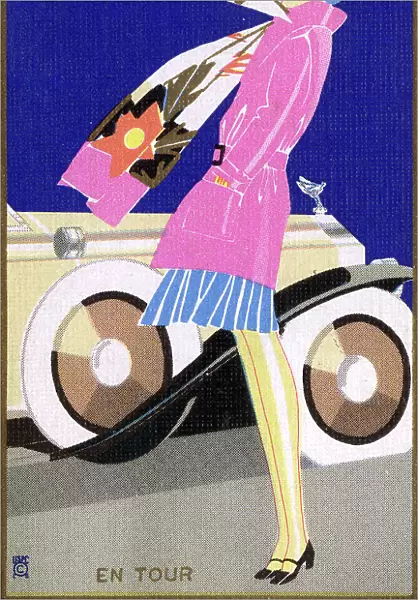 Art Deco lady with car