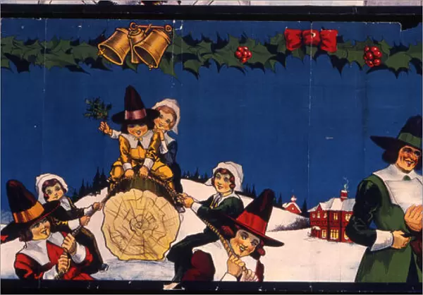 Christmas frieze, Yule Log and Town Crier in Snow