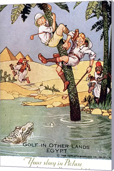 Comic postcard, Golf in other lands, Egypt