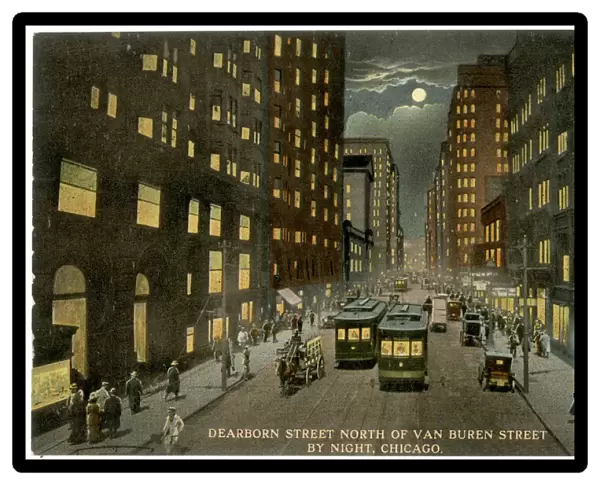 Night view of Dearborn Street, Chicago, USA