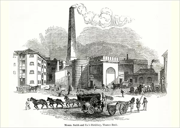 View outside a distillery, Thames Bank, south-west London