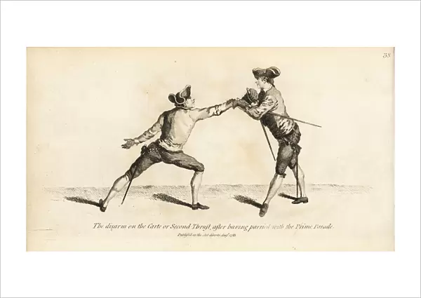 Gentleman fencer disarming his opponent on the Carte Thrust