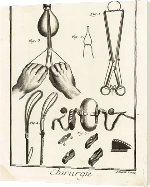 18th century tweezers and speculum for obstetrics