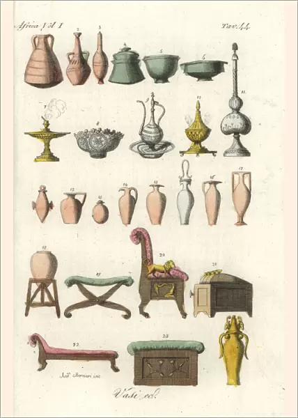 Ancient Egyptian vases, tableware and furniture