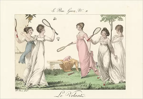 Merveilleuses playing badminton in a garden