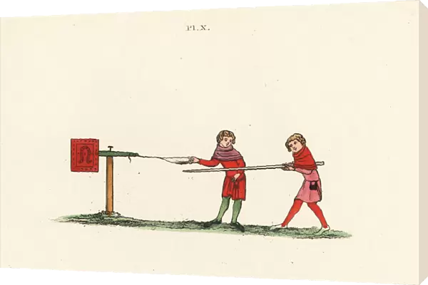 Tilting at a mobile quintain, 14th century