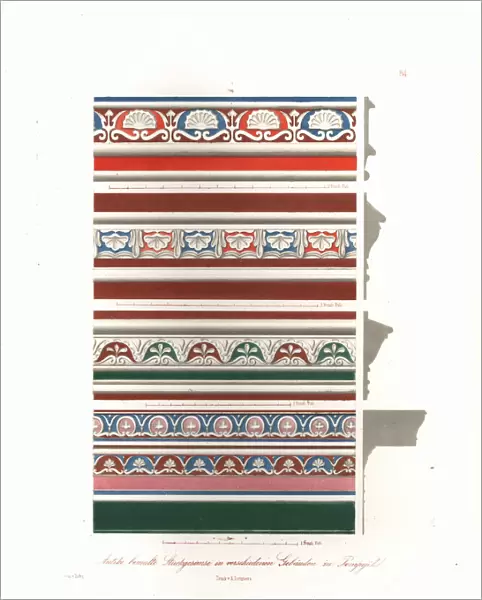 Antique painted stucco cornices from buildings in Pompeii