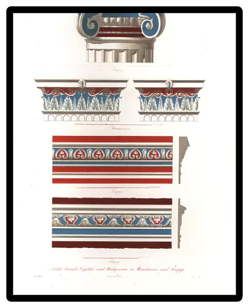 Antique painted capitals and stucco cornices