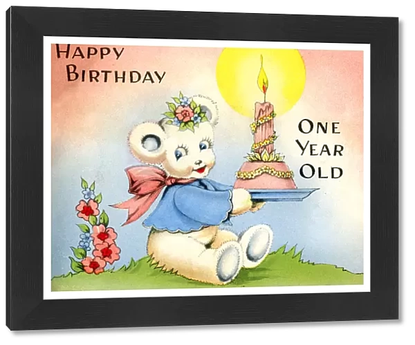Birthday card, Teddy Bear, One Year Old