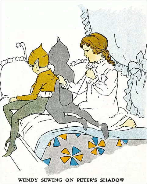 Illustration, Wendy sewing on Peter Pans shadow