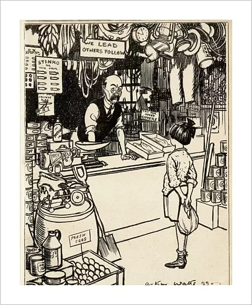 Cartoon, Girl at the grocers shop
