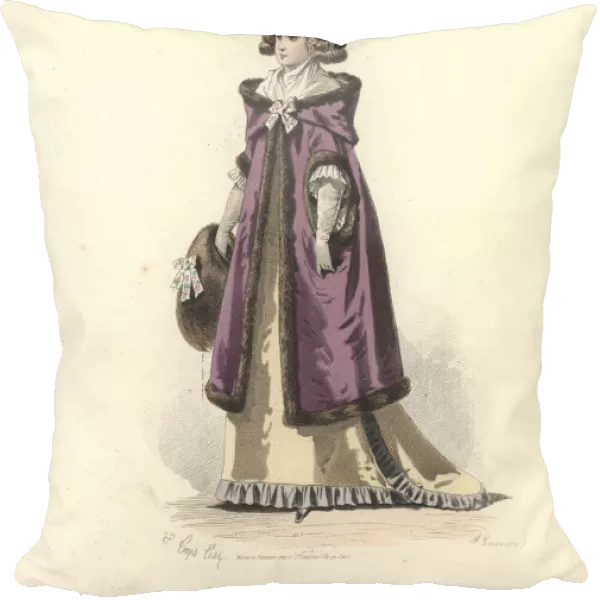 Woman in fur-lined hooded coat, era of Marie Antoinette