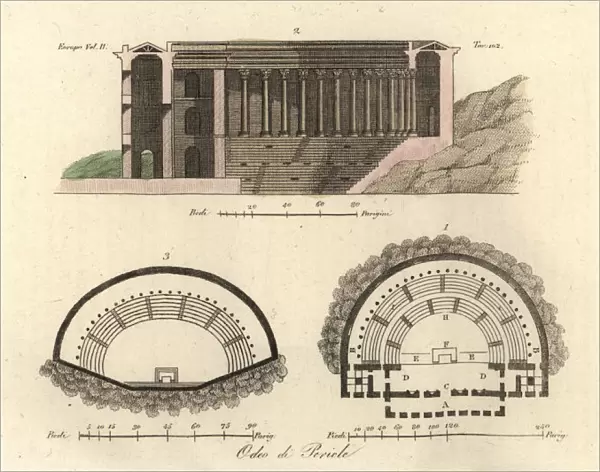 Plans and section of the Odeon of Pericles, Athens, Greece
