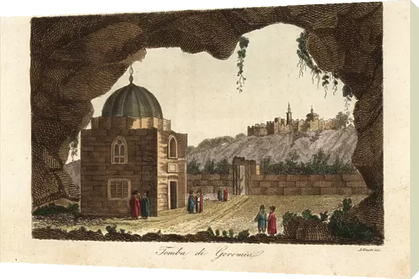 Jeremiahs cave or grotto, Jerusalem, 1800s