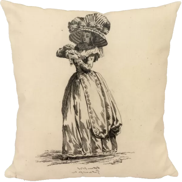 Fashionable woman in giant bonnet. era of Marie Antoinette