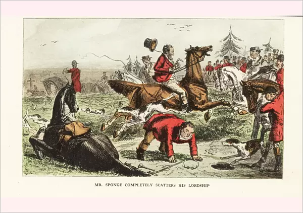 Huntsman losing control of his horse during a foxhunt