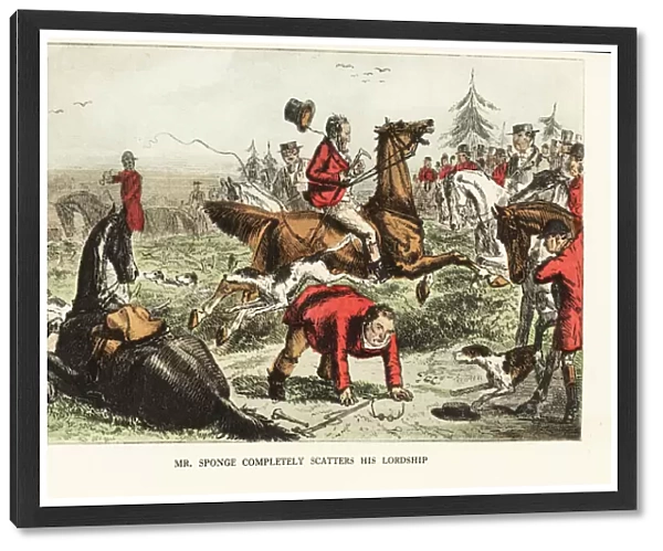Huntsman losing control of his horse during a foxhunt