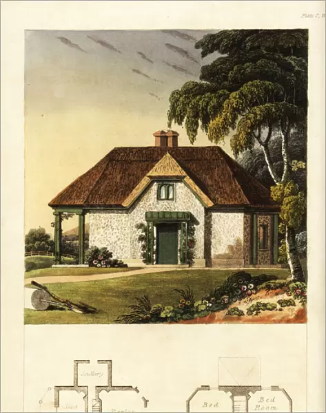 Plan and elevation of a Regency gardeners cottage