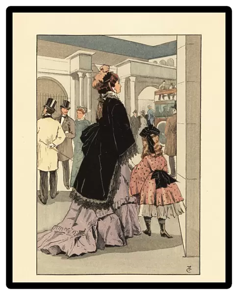 Woman and child near an omnibus station, Paris, 1875