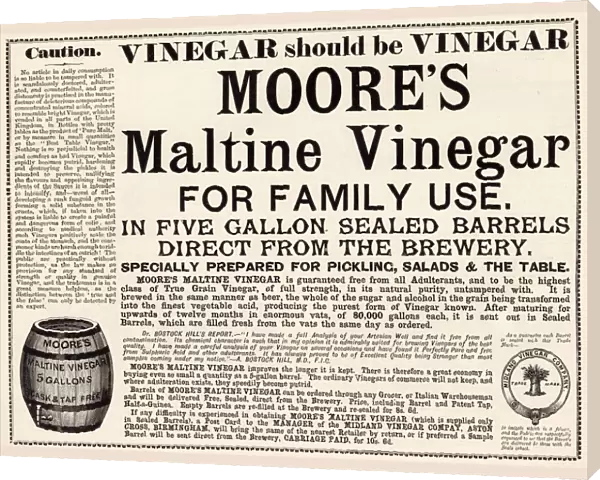 Advertisement for Moores Maltine Vinegar from the Midland Vinegar Company
