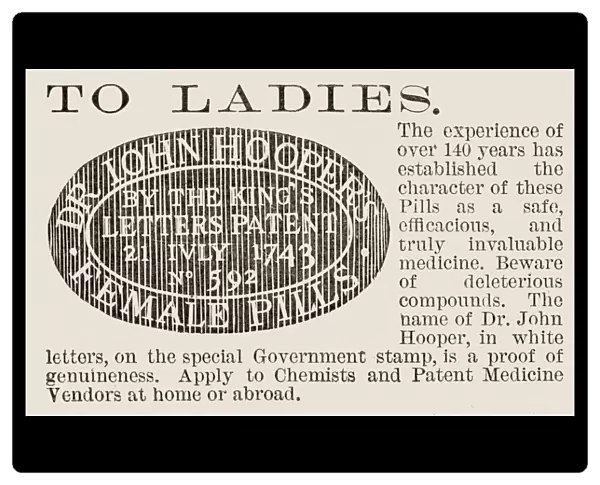 To Ladies. Advert for Dr John Hoopers Female Pills. Date: 1886