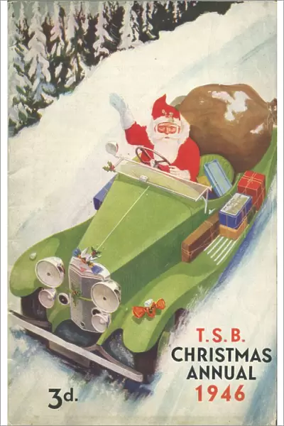 Front cover of a TSB Christmas Annual 1946, with a very modern Santa Claus choosing to