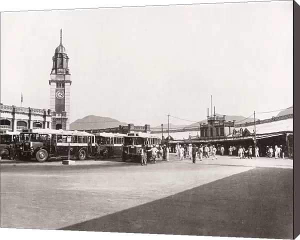 c. 1930 Hong Kong - clock tower and bus terminus