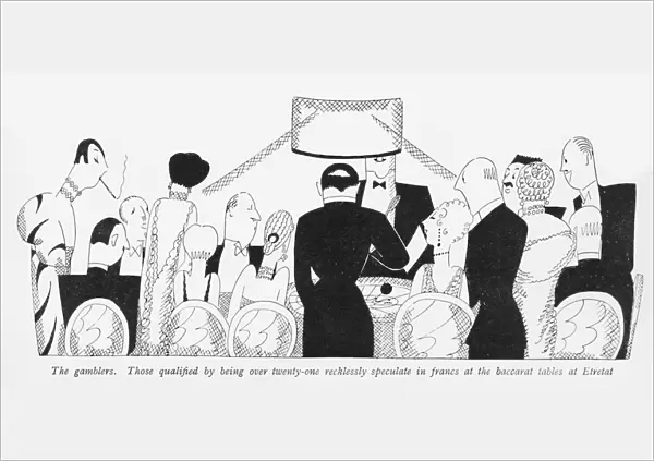 Sketch by Fish of gamblers at the casino in Etretat, 1926