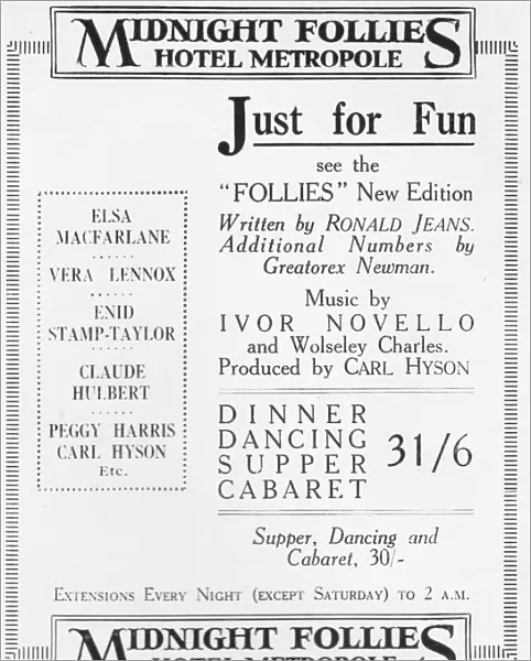 Advert for the Midnight Follies cabaret show at