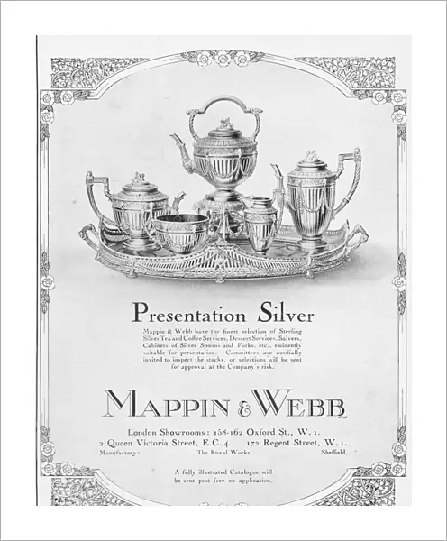 Advert for Mappin and Webb presentation silver ware, 1925