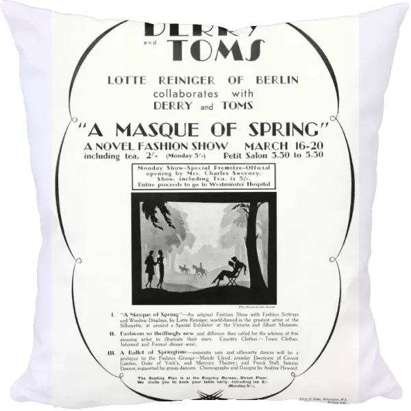 Advertisement for a spring fashion event at the London department store, Derry and Toms