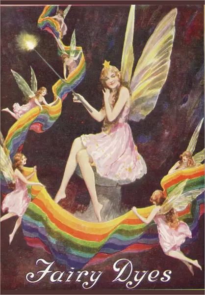 Advertisement for Fairy Dyes, promoted, appropriately, by some fairies who flutter