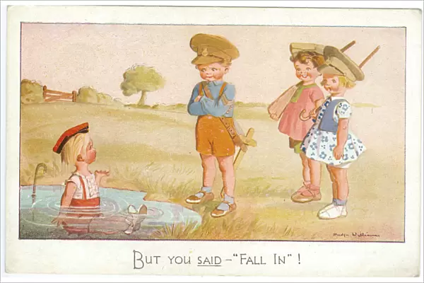 WW2 era - Comic Postcard - But you said Fall In