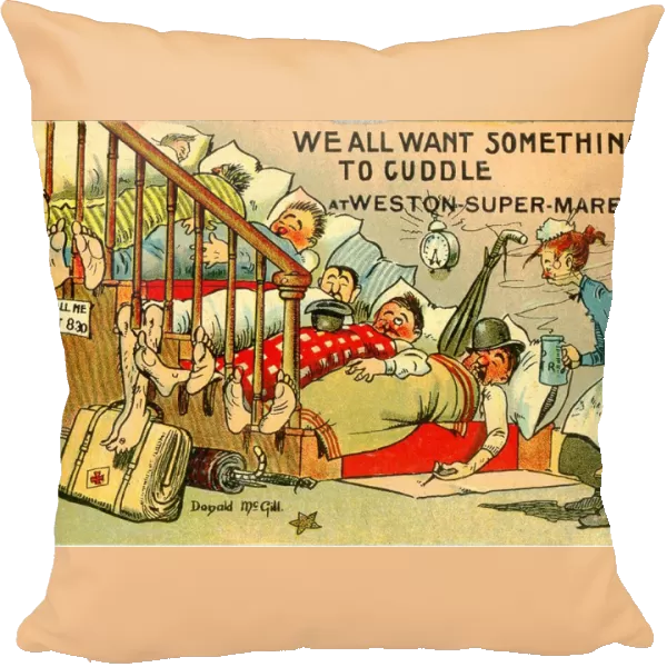 Comic postcard, People sleeping on the stairs at Weston-Super-Mare