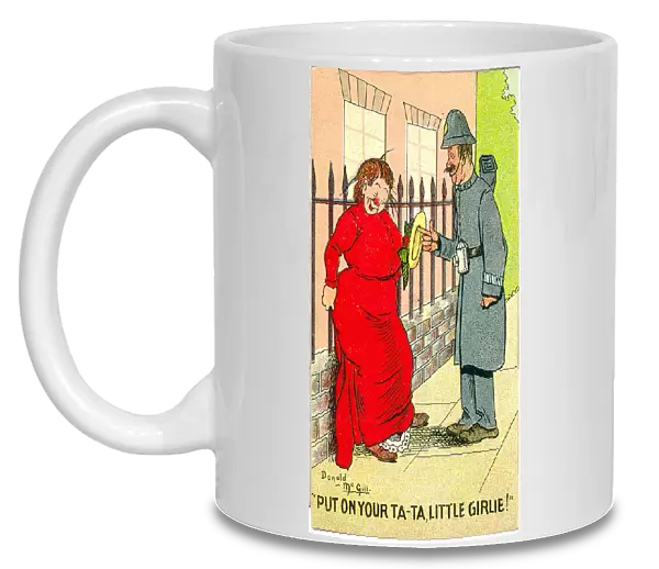 Comic postcard, Drunken woman and policeman