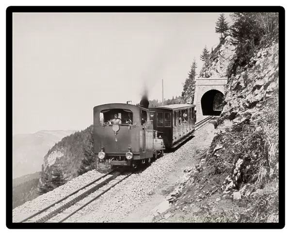 Funicular steam train, on a railway with tunnel, France