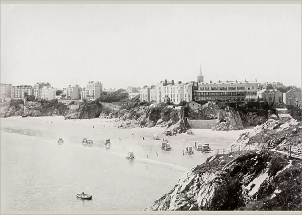 Beach and shore at Tenby, Wales, c. 1880 s