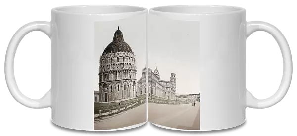 Vintage 19th century photograph: Baptistery, Duomo and Leaning Tower of Pisa, Italy